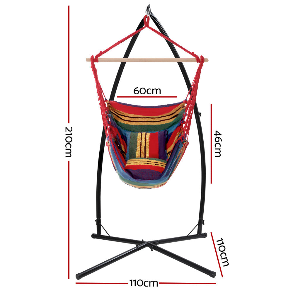 Outdoor Hammock Chair with Steel Stand Hanging Hammock Pillow Rainbow