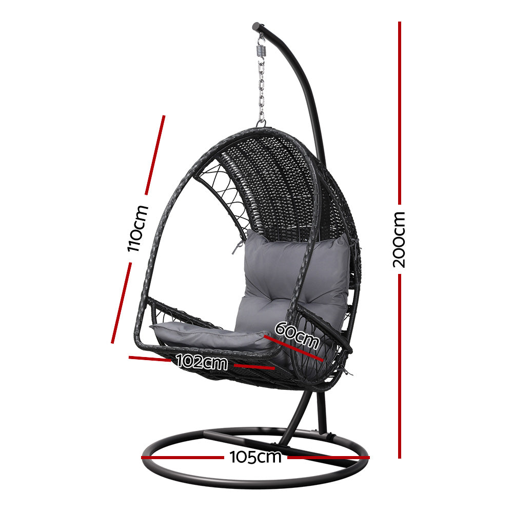 Hanging Wicker Pod Chair With Stand Black