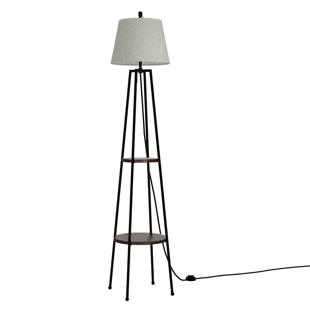 Contemporary Floor Lamp with Integrated Shelves and Linen Lampshade