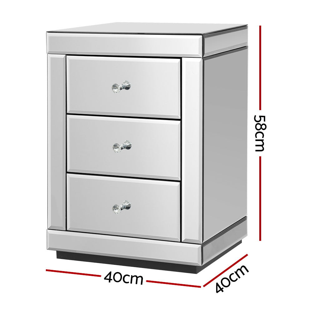 Set of 2 Mirrored Bedside Tables With 3 Drawers