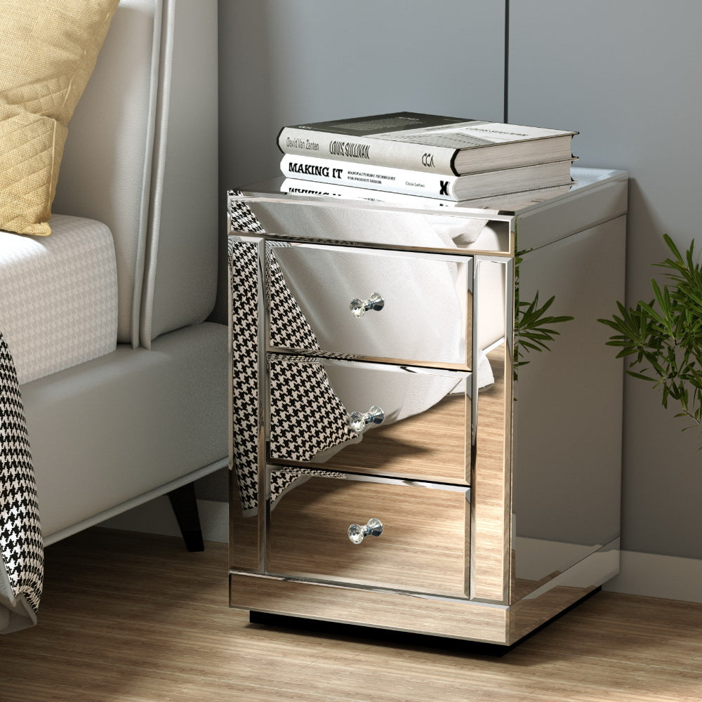 Set of 2 Mirrored Bedside Tables With 3 Drawers