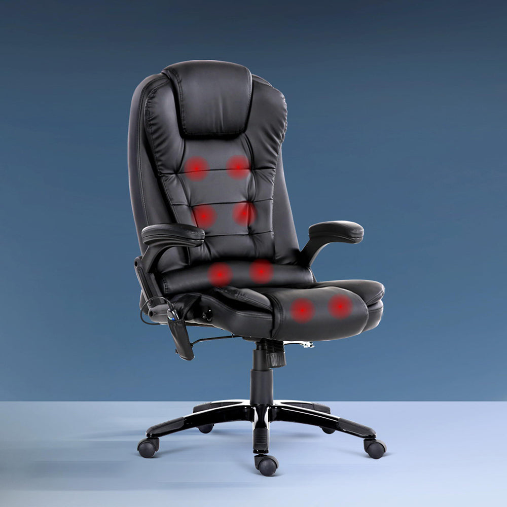 8 Point PU Leather Reclining Massage Chair (Black)