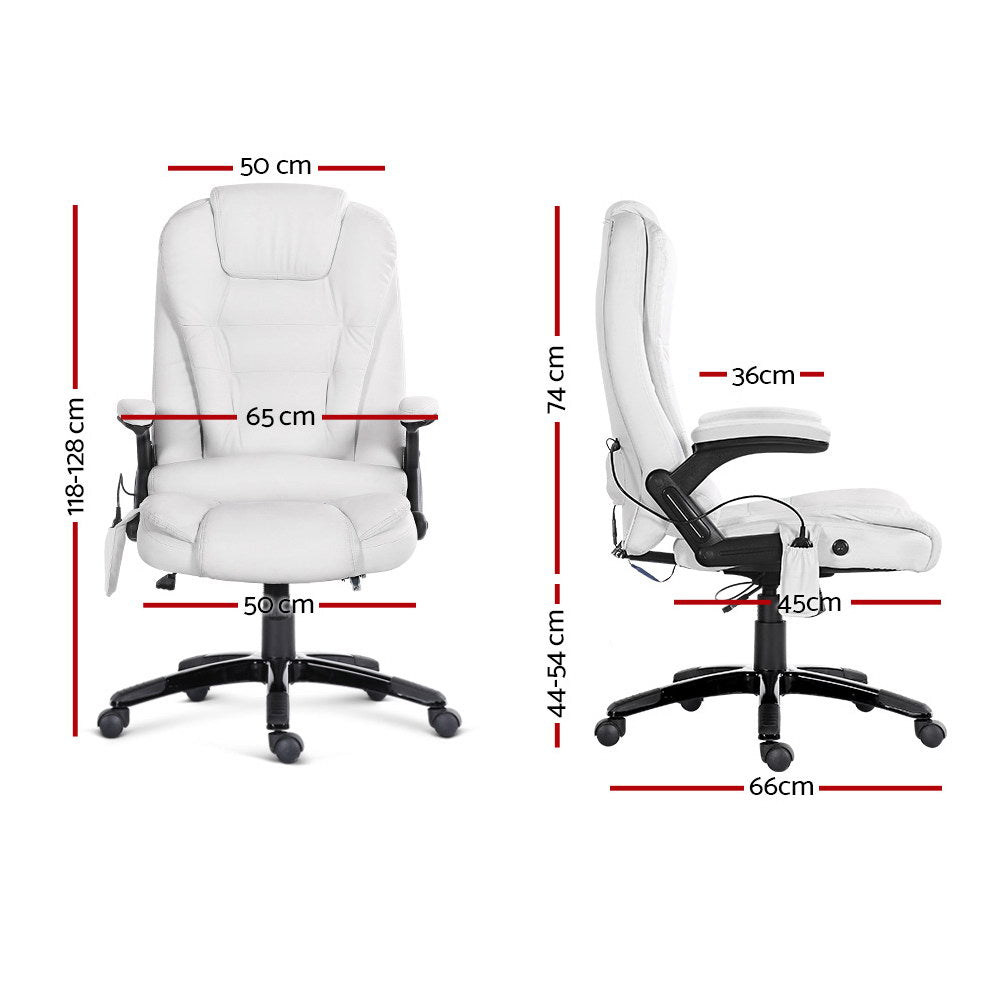 8 Point PU Leather Reclining Massage Chair (White)