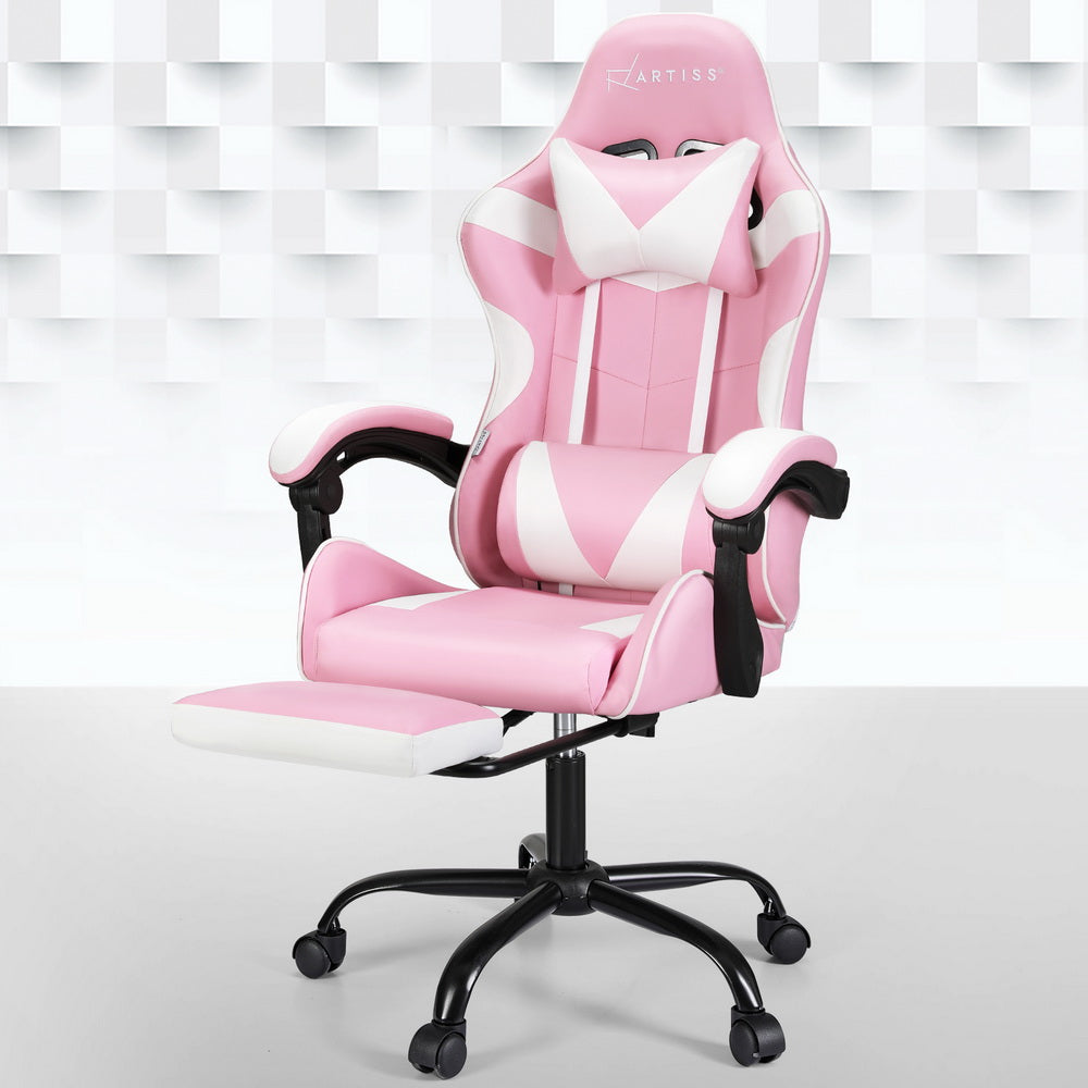 Point Massage Gaming Office Chair Footrest Pink