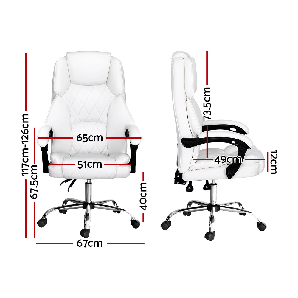 Executive Leather Recliner Office Chair with Chrome Base - White