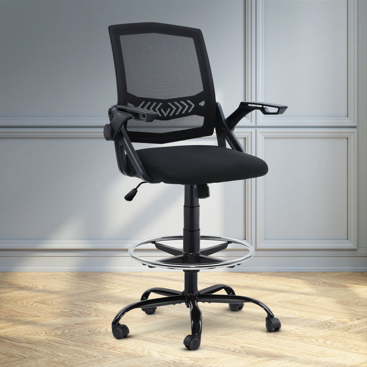 Mid Back Mesh Drafting Chair (Black)