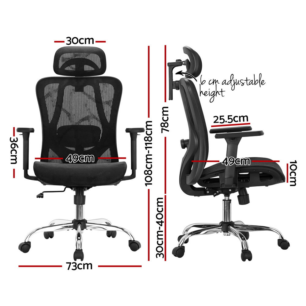Ergonomic High Back Office Chair with Adjustable Headrest and Lumbar Support - Black Mesh