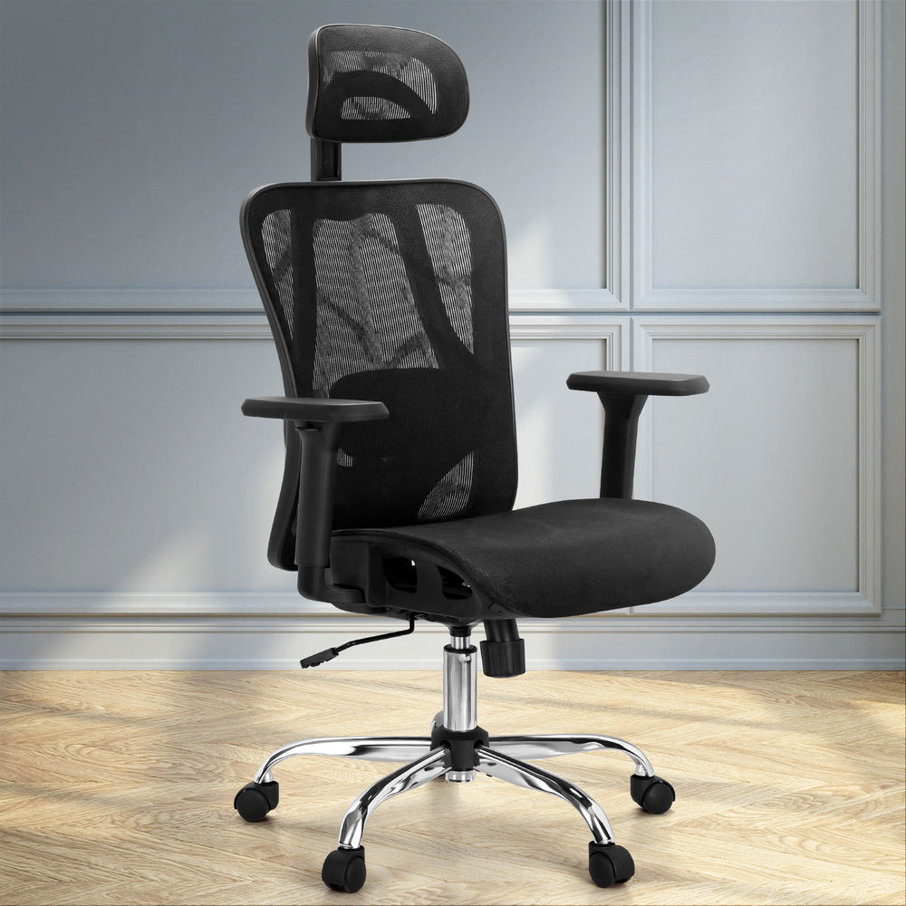 Ergonomic High Back Office Chair with Adjustable Headrest and Lumbar Support - Black Mesh
