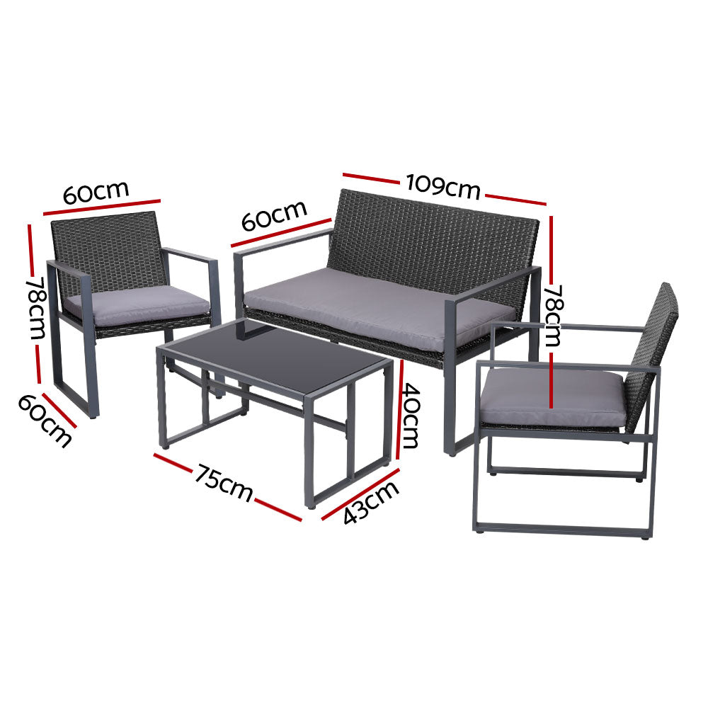 4 Piece Outdoor Wicker Furniture Set With Cover