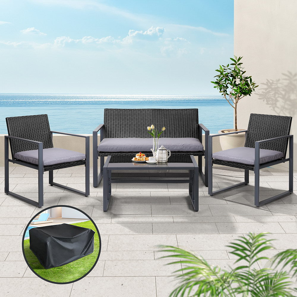 4 Piece Outdoor Wicker Furniture Set With Cover