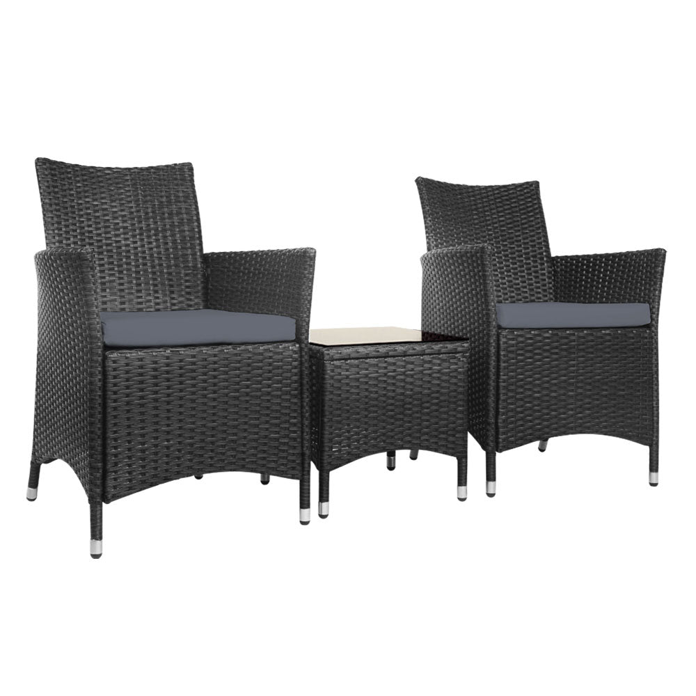 3pc Black Bistro Wicker Outdoor Furniture Set
