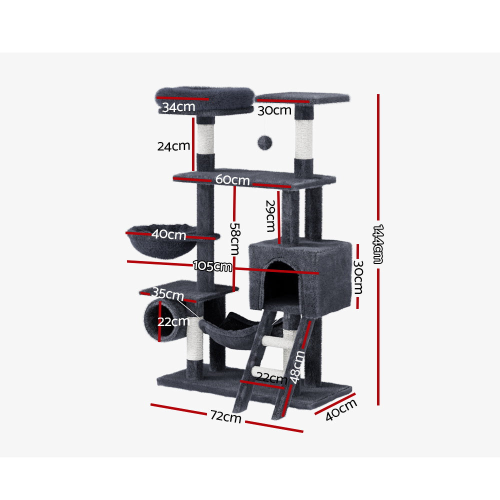 Cat Tree Scratching Post Tower Scratcher Condo Bed 144cm