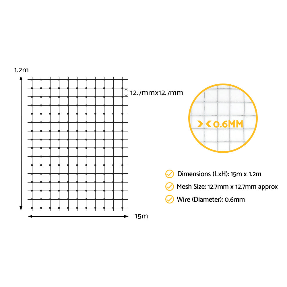 Poultry Chicken Fence Pet Netting Wire Mesh Roll Duck Goose Coop 15Mx120CM