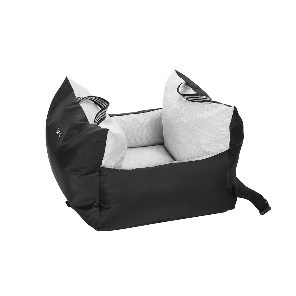 Dog Car Seat Booster Bed with Waterproof Cover, Non-Slip Belt - Black and Grey