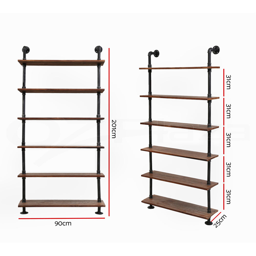 Rustic Industrial 6 Level Pipe Shelf