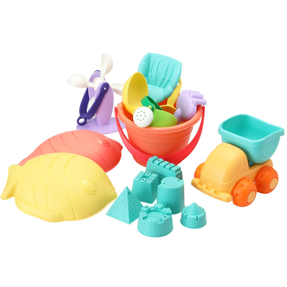 Kids Sand and Water Table Tool Kit with Sand Truck, Windmill, Bucket, and Shovel - Multicolour