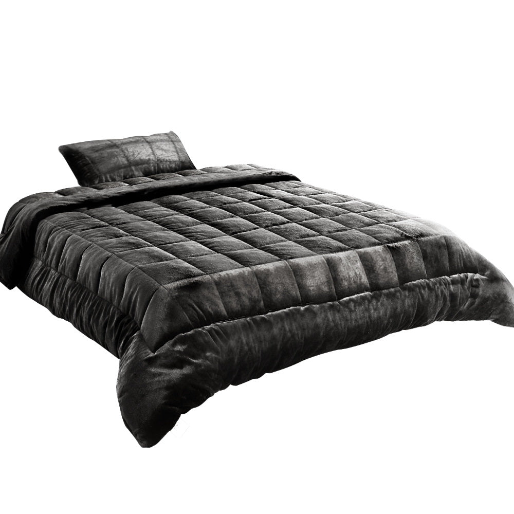 Mink Quilt Fleece Throw Blanket Comforter Duvet Charcoal Single