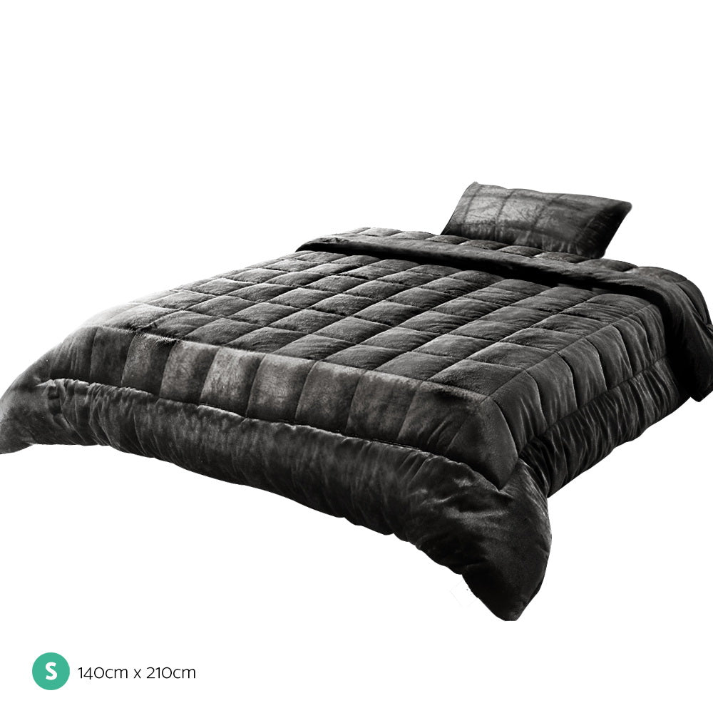 Mink Quilt Fleece Throw Blanket Comforter Duvet Charcoal Single