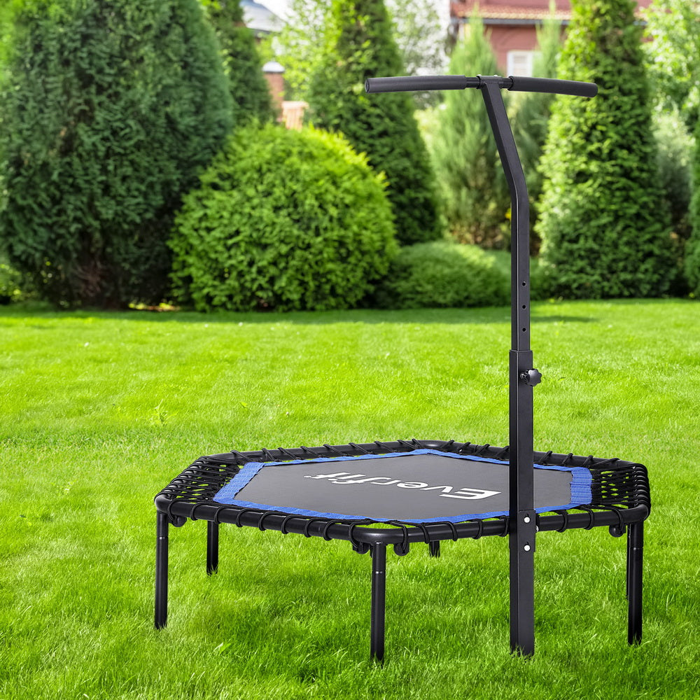 48inch Hexagon Trampoline Kids Exercise Fitness Adjustable Handrail Blue