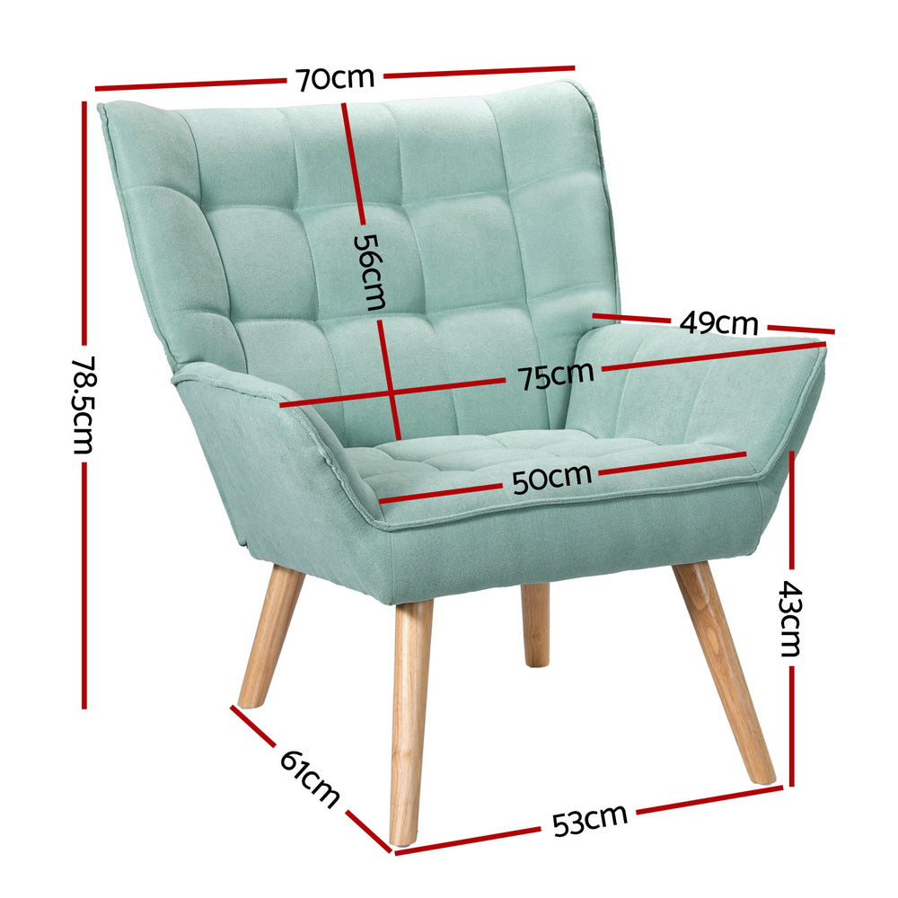Modern Scandinavian Style Armchair Blue Linen