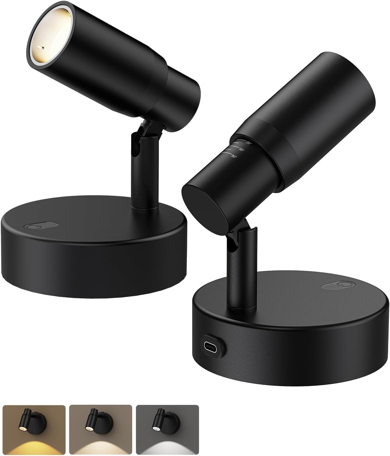Rechargeable Zoomable Indoor Spot Lights with Remote, Dimmable CCT, Timer 2-Pack - Black