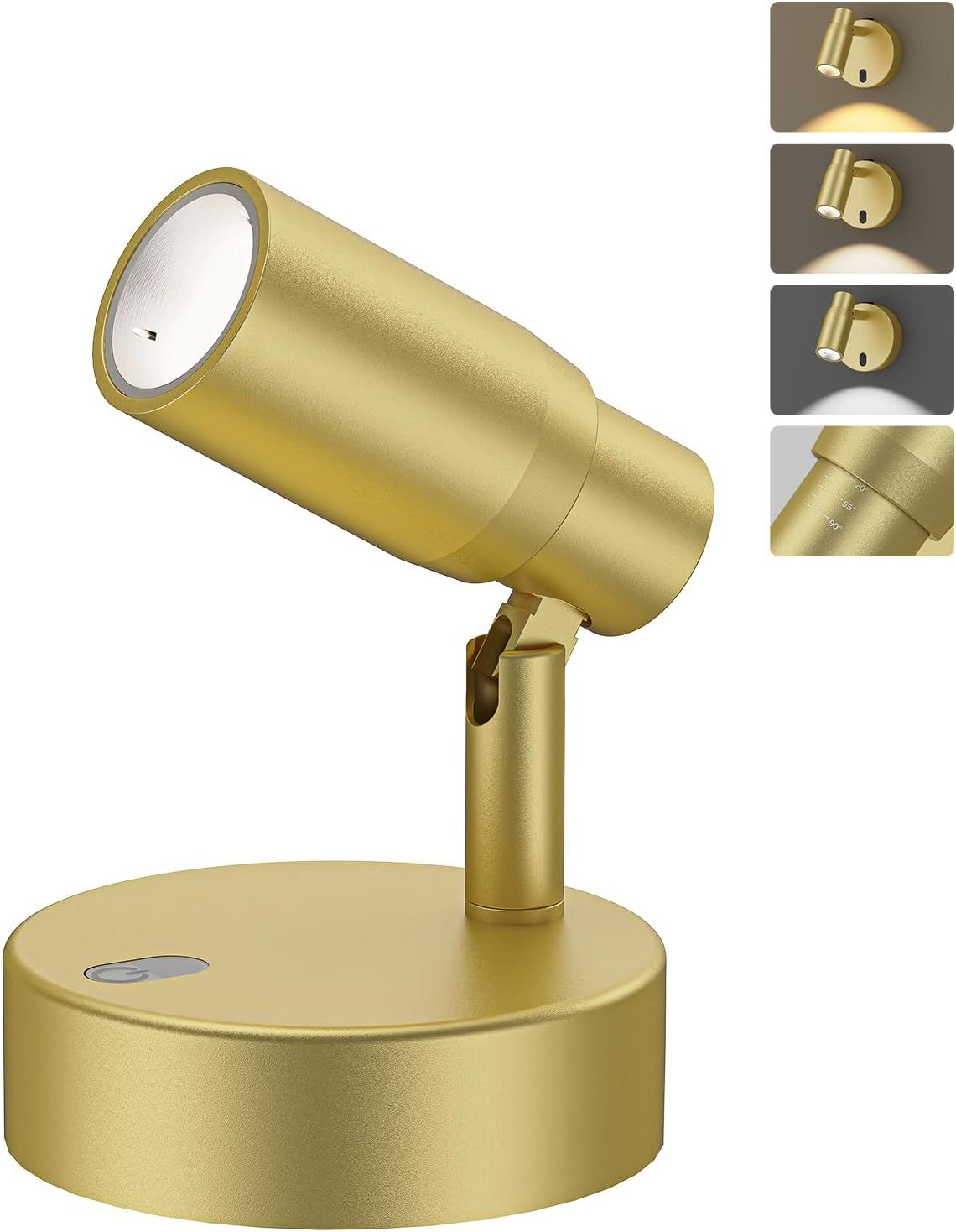 Rechargeable Indoor Dimmable CCT Spot Light with Remote and Timer, 6000mAh Battery - Gold