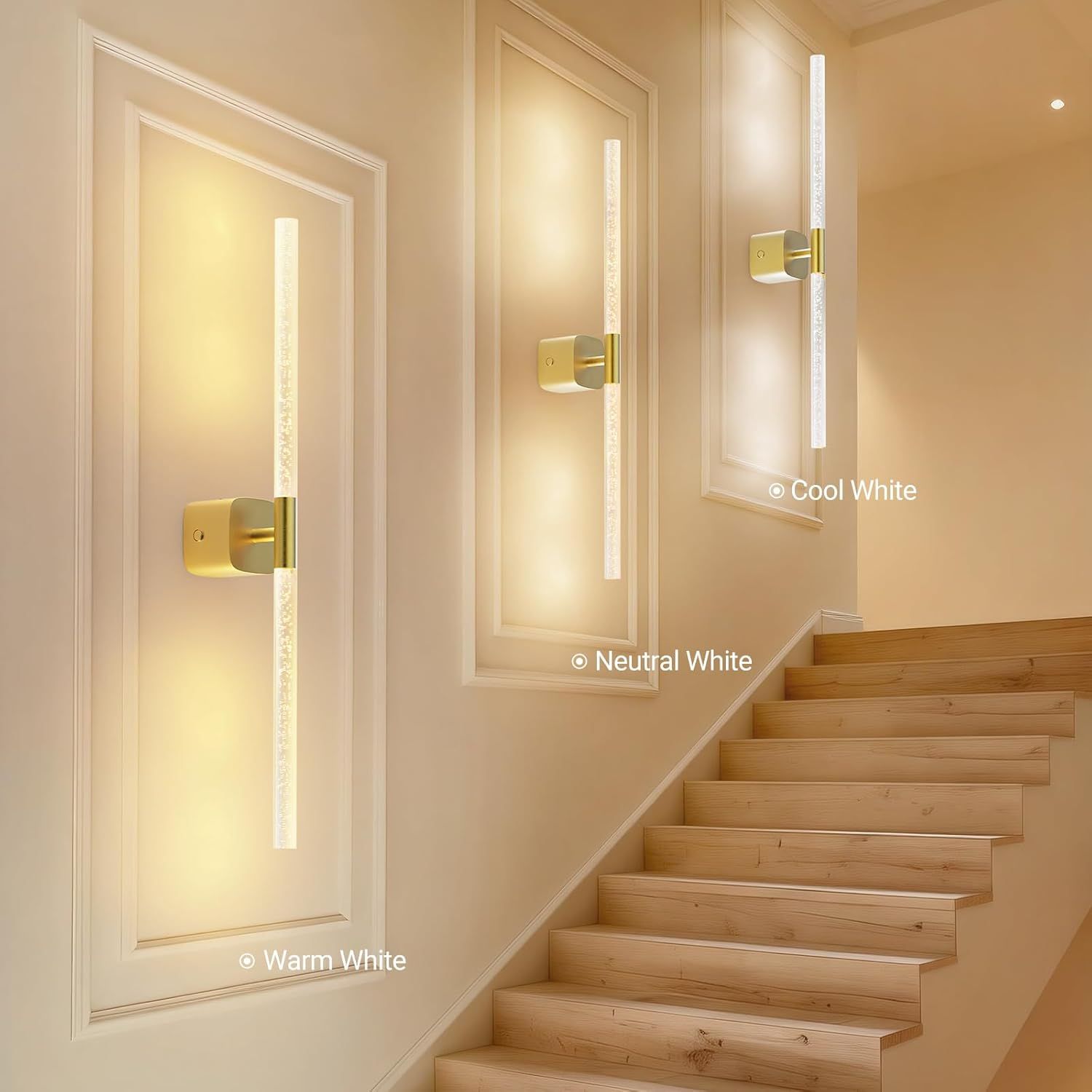 23.62 Inch Rechargeable Battery Operated Wall Sconce Set of 2 with Remote and Touch - Gold