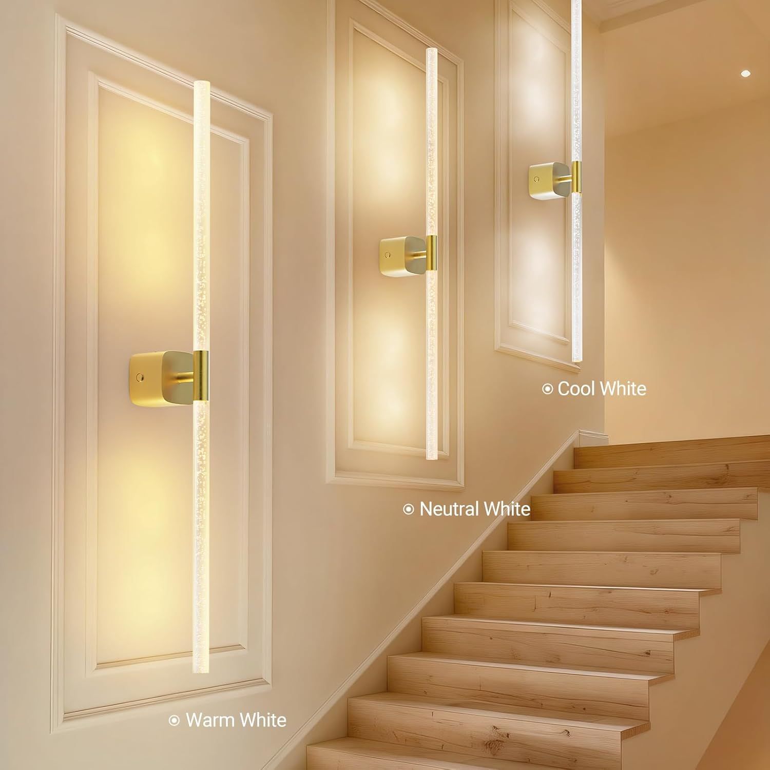 Battery Operated 31.49 Inch Rechargeable Wall Sconce Set of 2 with Remote and Touch, 360Β° Rotatable - Gold