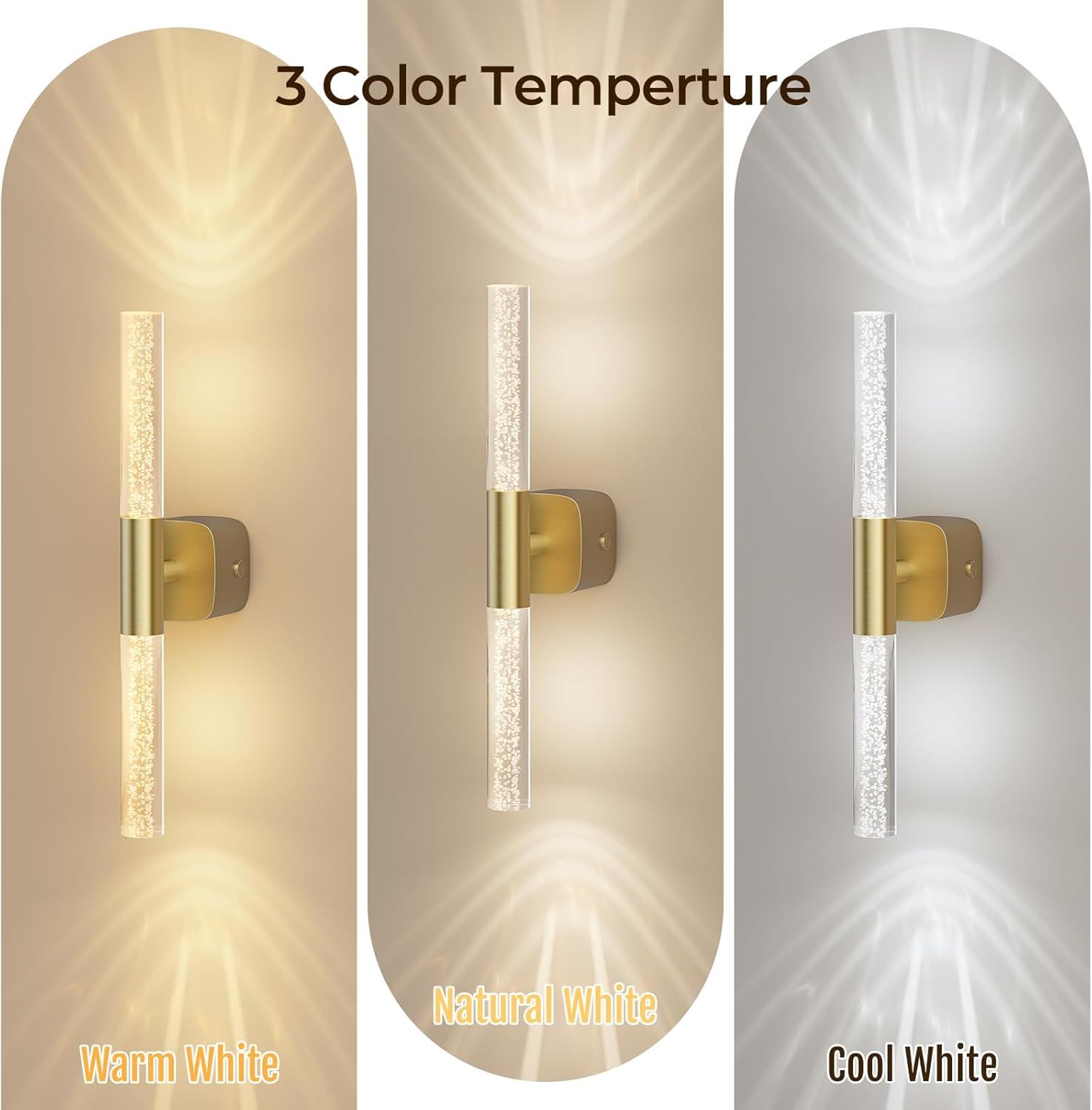 Rechargeable Battery Operated Wall Sconce Set of 2 with 12000mAh Wireless Dimmable LED Lights, 16" - Brushed Gold