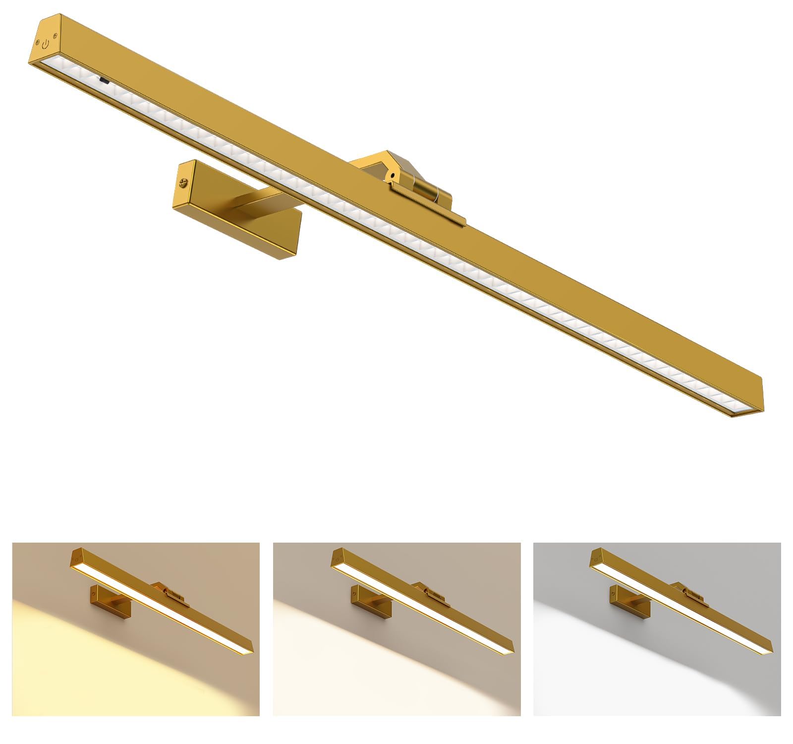 24in Battery-Powered Rechargeable Wall Picture Light with Remote Control, CCT Dimmable - Gold