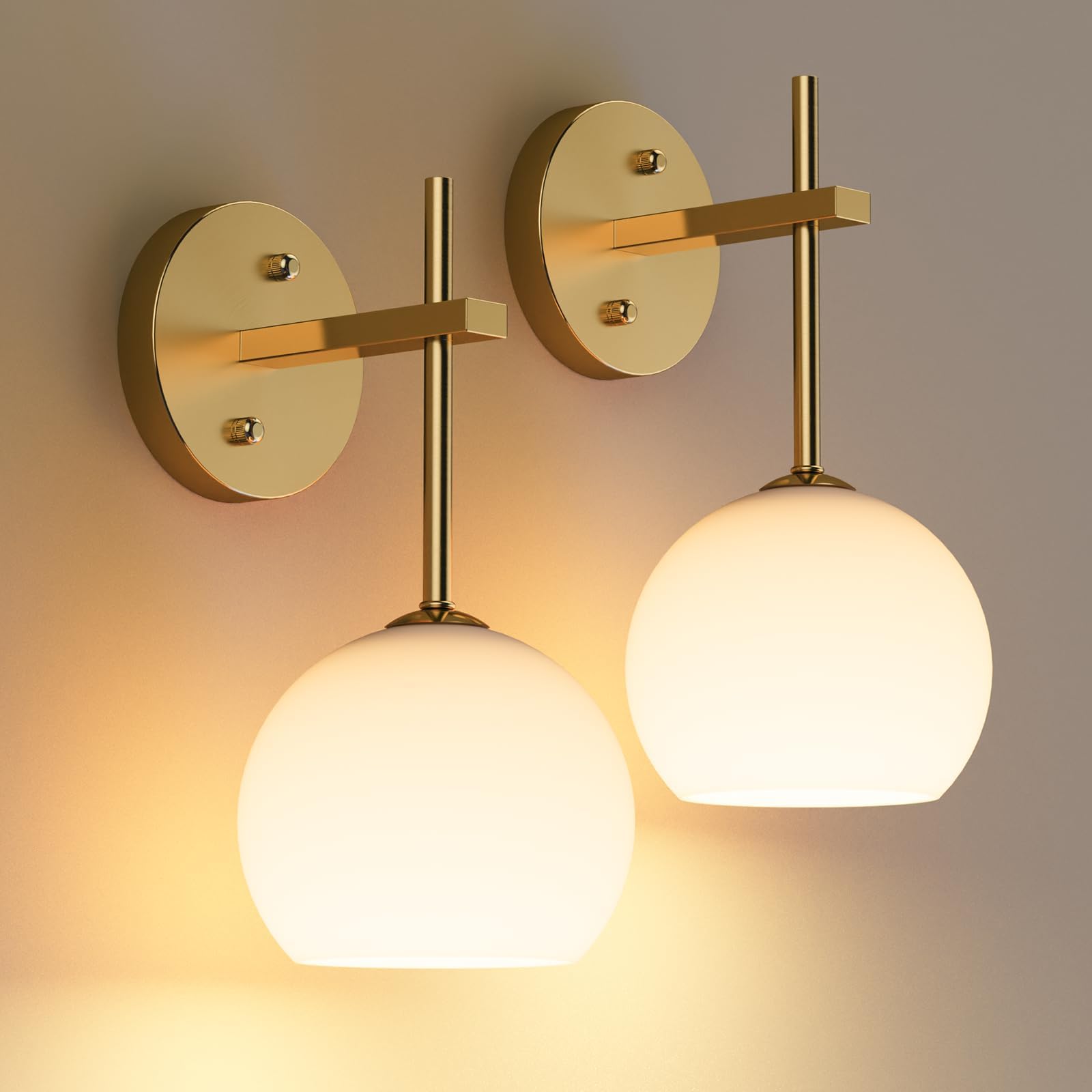 Rechargeable Battery Operated Indoor Wall Light with Remote, 3 Color Modes & RGB, Frosted Glass Wall Lamp 2 Pack - Gold