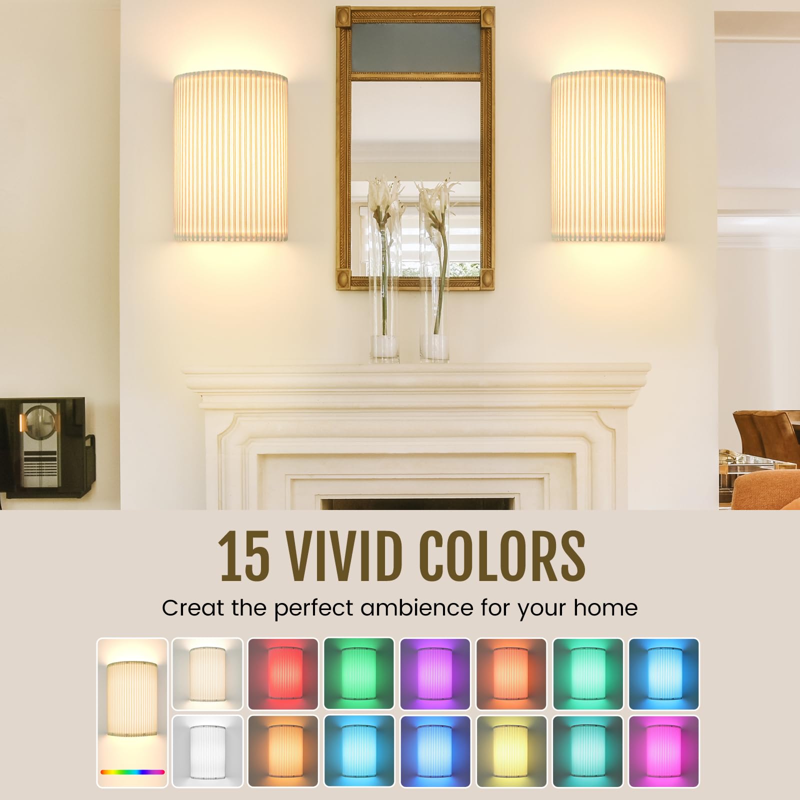 Rechargeable Battery Operated Wall Sconces Set of 2 with Remote, RGB 3 Colors 10 Brightness Levels, Timer - Multi-Color