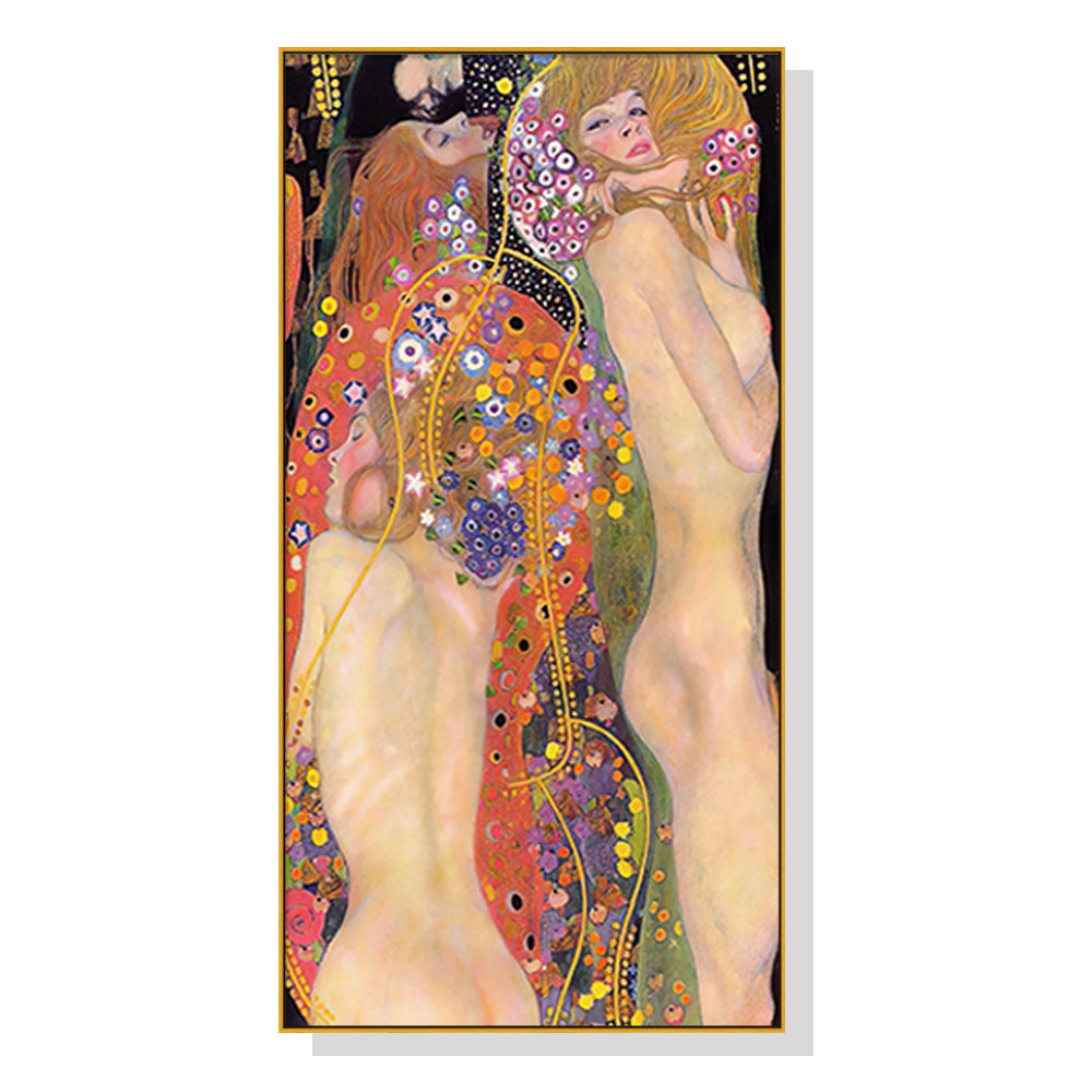 Water Serpents Canvas Wall Art 50x100cm with Gold Frame - Gold