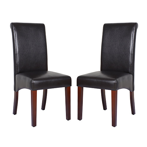 Set of 2 Wooden Frame Dining Chairs with Black Leatherette Upholstery and Solid Pine Legs