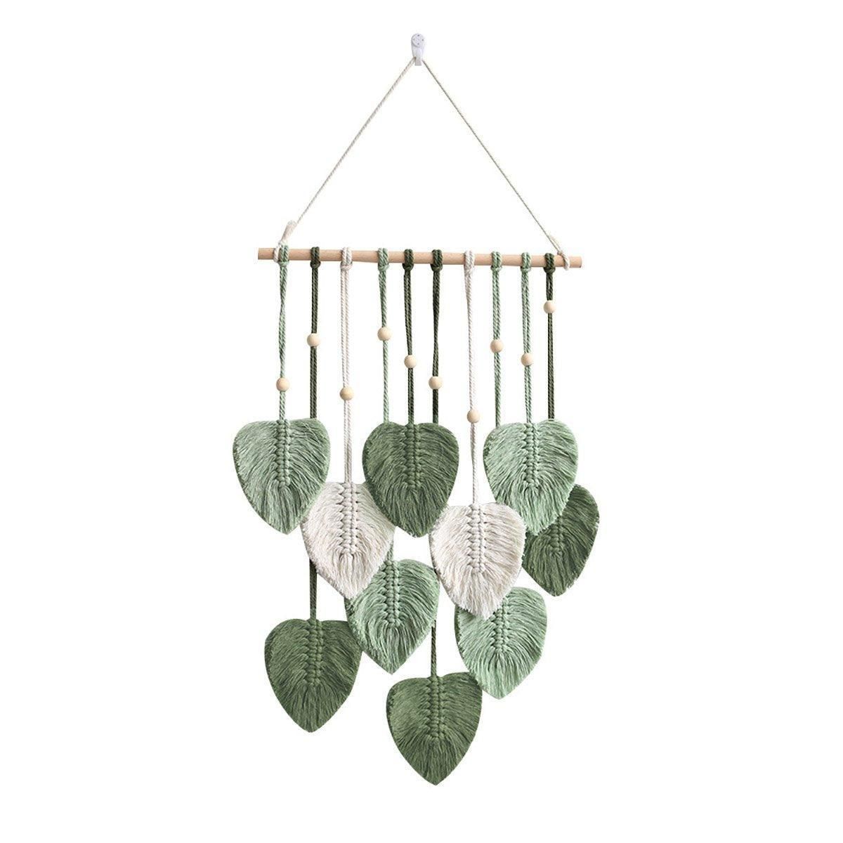Handmade Braided Cotton Rope Leaf Wall Hanging Decoration - Green