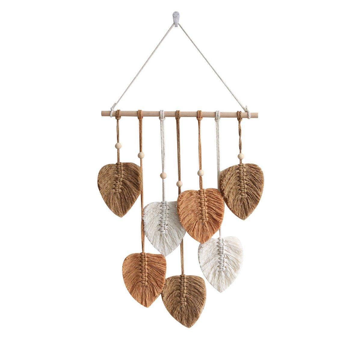 Handmade Braided Cotton Rope Leaf Wall Hanging Decoration - Khaki