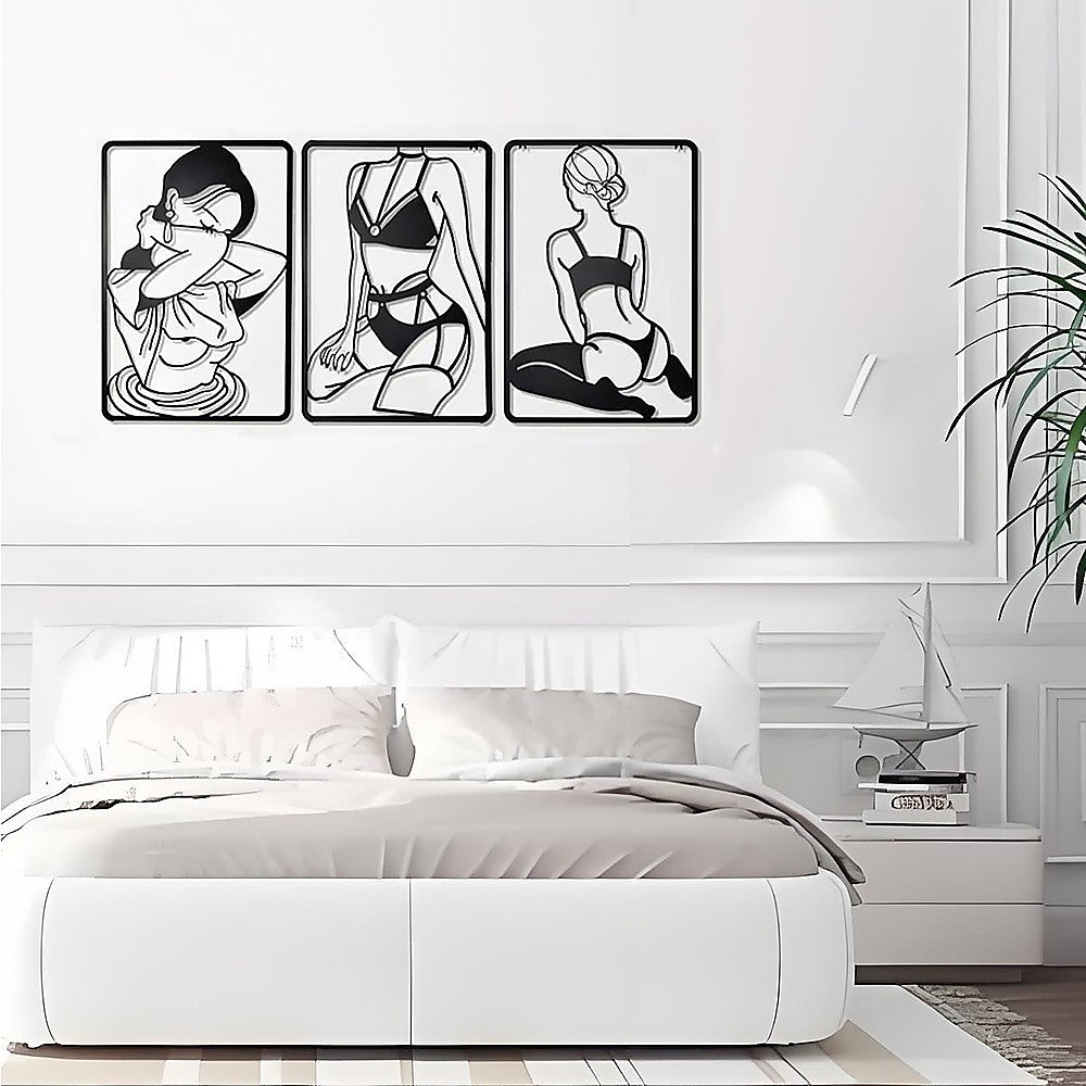 3pc Modern Abstract Metal Wall Art Decor 27.9x43.2cm - Black