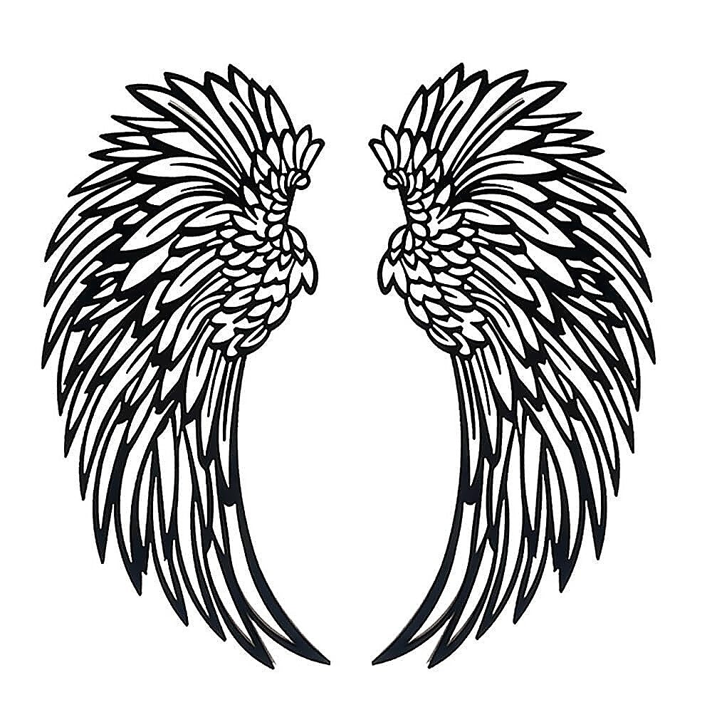 LED Angel Wing Metal Wall Art Wrought Iron Wings Sculpture with Fairy Lights - Vintage Finish