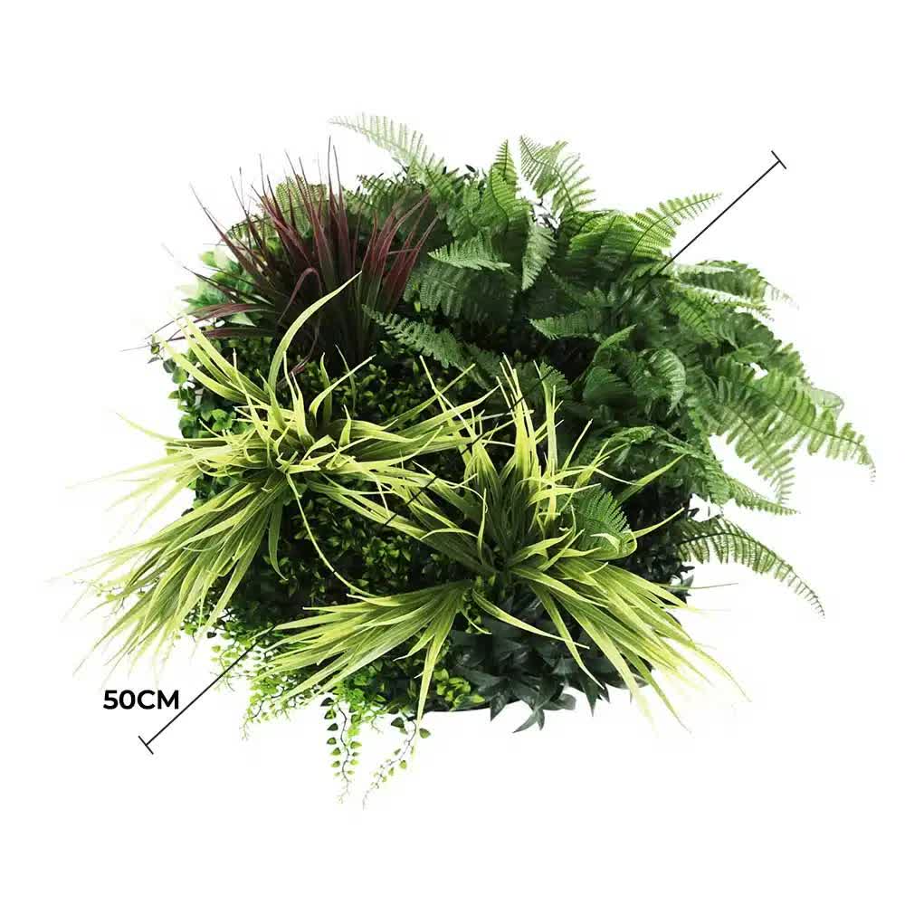 Slimline 50cm Artificial Green Wall Disc Art with White Frame - White