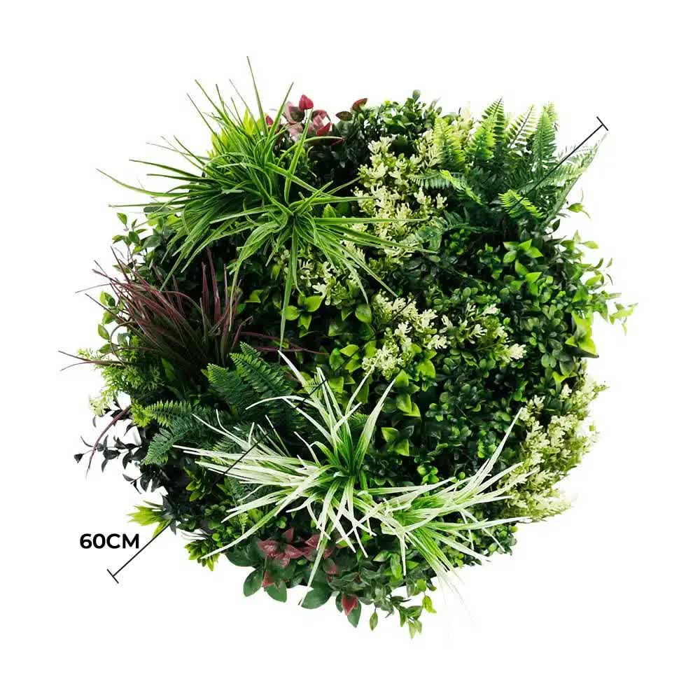 Slimline Artificial Green Wall Disc Art 60cm UV Resistant - White