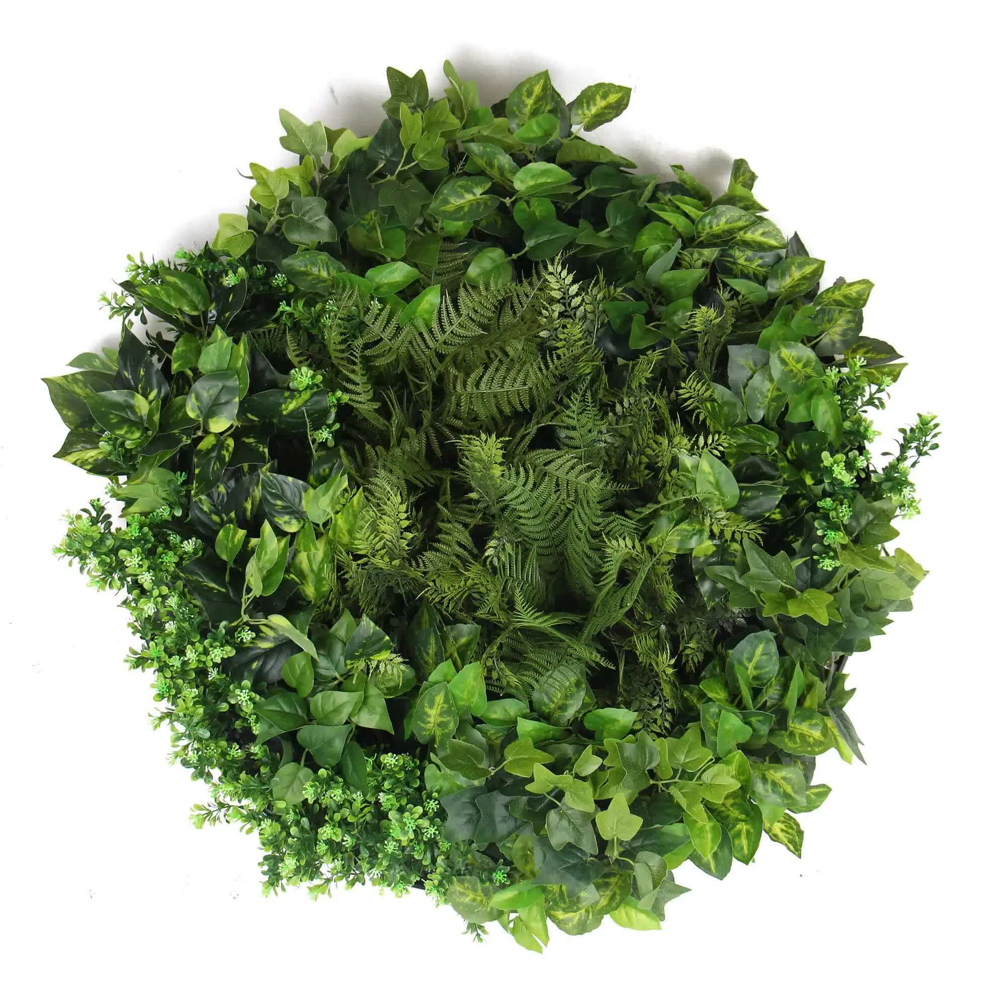 Slimline 80cm Artificial Green Wall Disc with Mixed Fern & Ivy - Black
