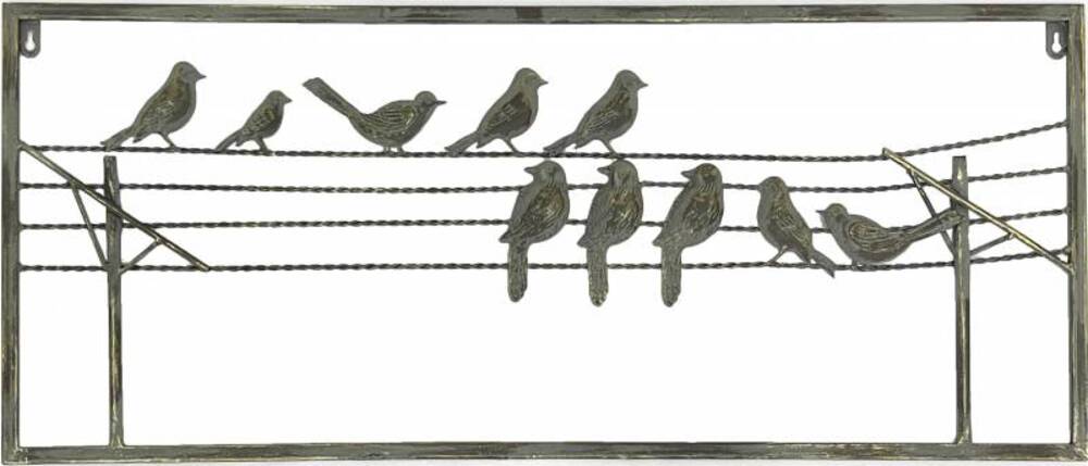 Bird on Wire Metal Wall Art 85cm - Silver Gold Wash
