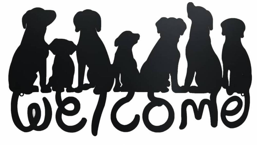 Welcome Dogs Metal Wall Art 71cm - Black