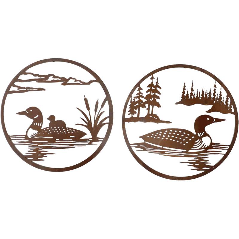 Set of 2 By The Pond Duck Metal Wall Art 50cm - Dark Brown Rust
