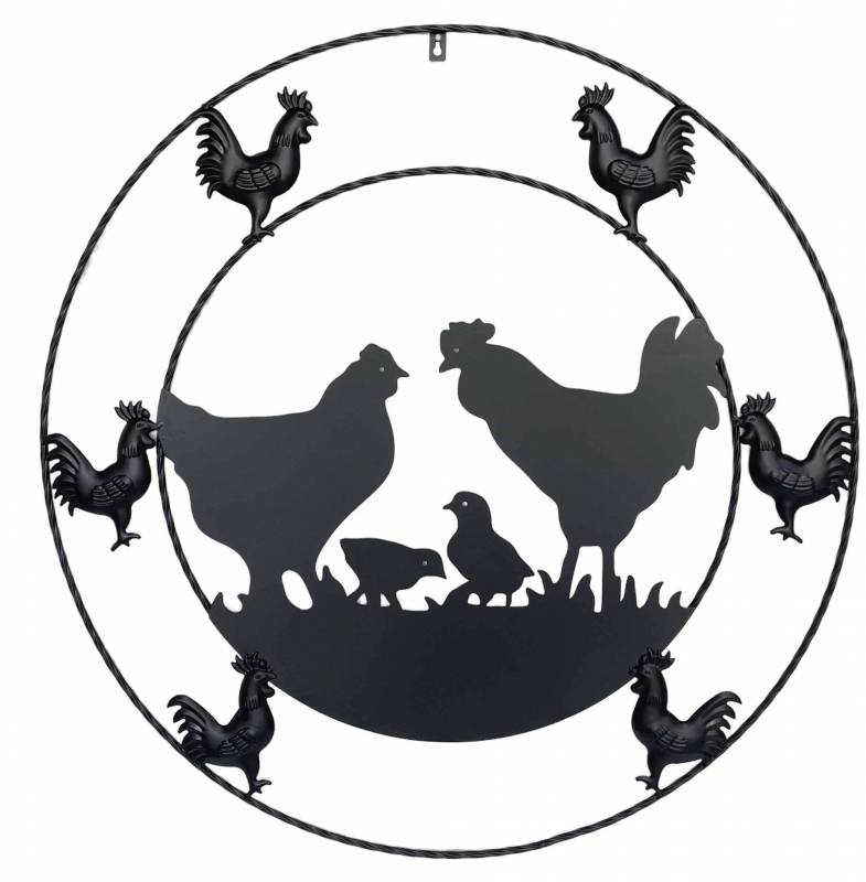 Metal Chicken Wall Art 79x79cm - Black