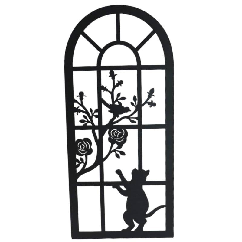 Cat by the Window Metal Wall Art 25x56 cm - Black
