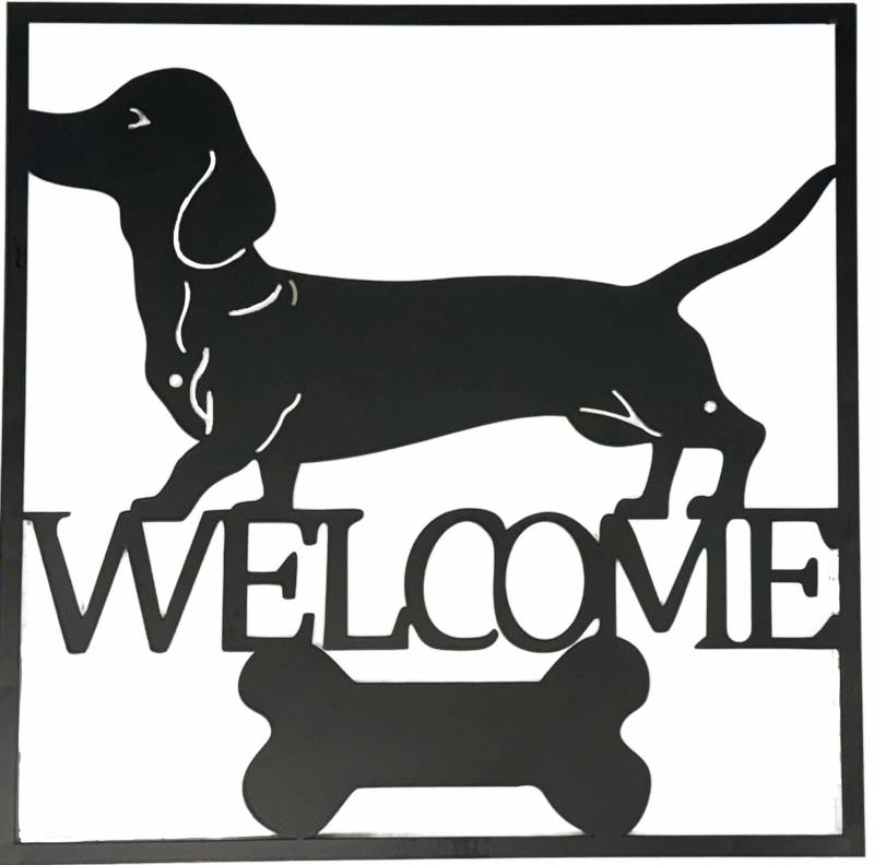 Welcome Dachshund Metal Wall Art 40cm - Black