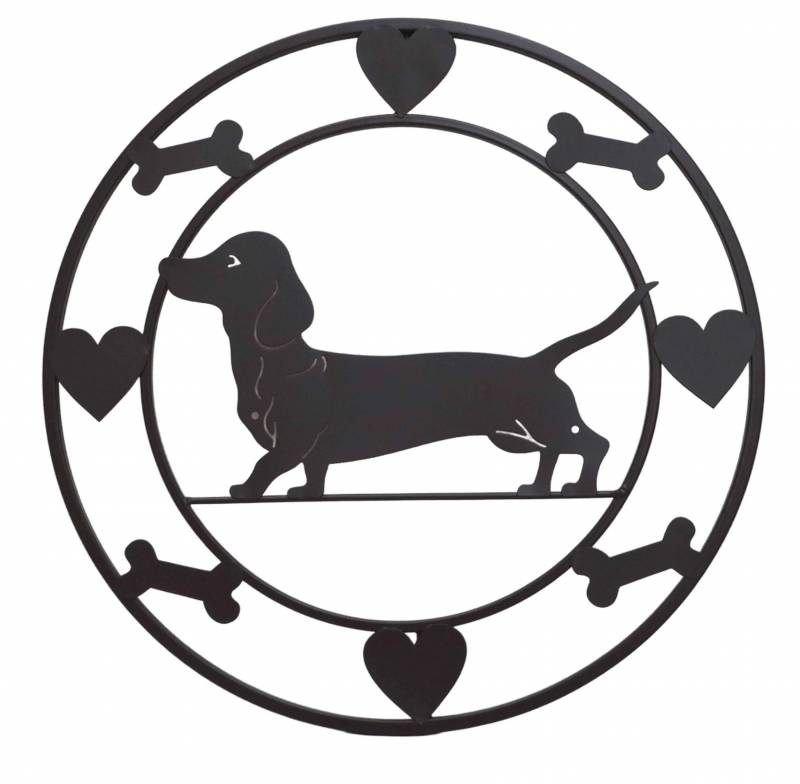 Round Dachshund Metal Wall Art 40cm - Black