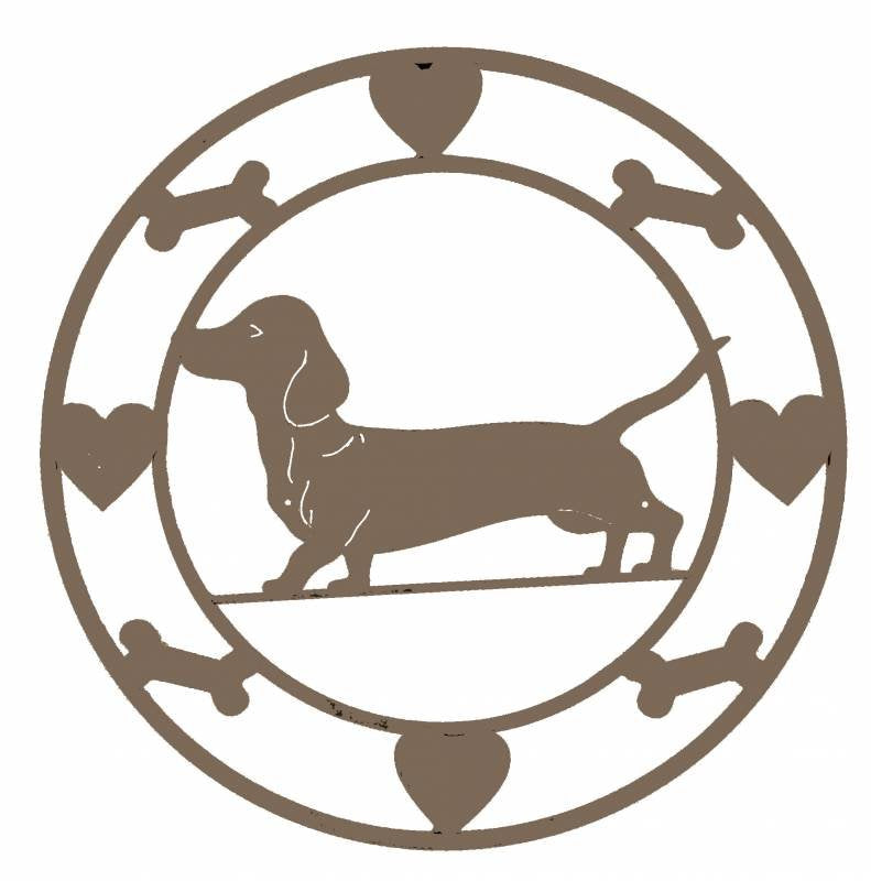 Round Dachshund Metal Wall Art 40cm - Black