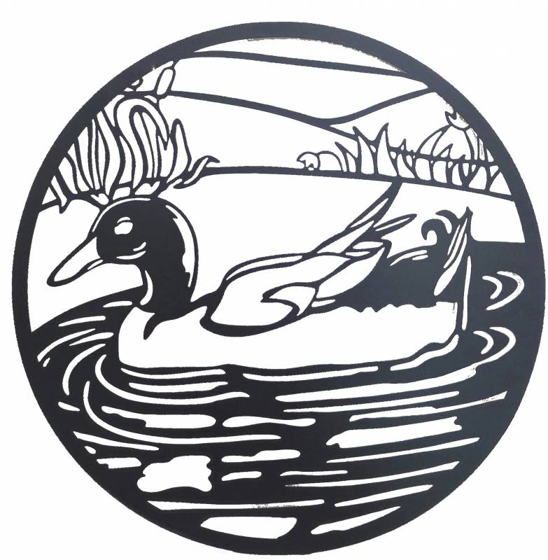 Round Friendly Duck Metal Wall Art 60cm - Black